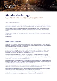 Mandat d'Arbitrage CCF Patrimoine Monde et Emergents KSP