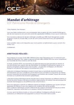 Mandat d'Arbitrage CCF Patrimoine Monde et Emergents