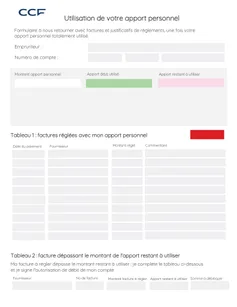 Formulaire d'utilisation d'apport personnel